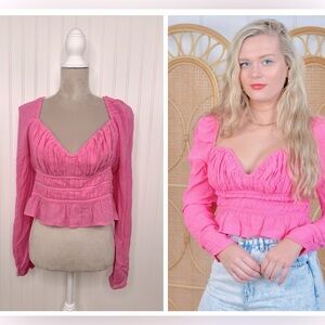 Free People Ruched Tie back Long Sleeves Blouse Size L‎